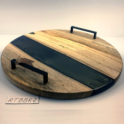 Hardwood Beetle Blue Black Handle Serving Tray Designs by David G