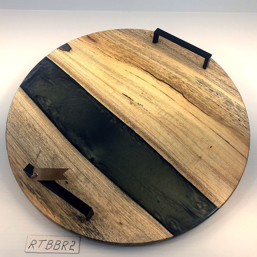 Hardwood Beetle Blue Black Handle Serving Tray Designs by David G