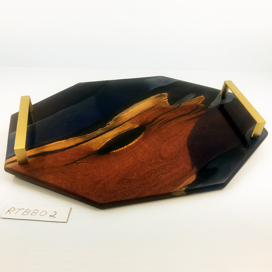 Hardwood Navy Gold Handle Serving Tray Designs by David G